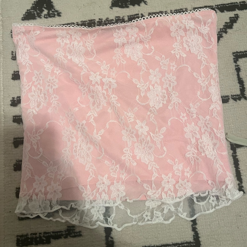 Edikted Pink and White Lace Tube Top